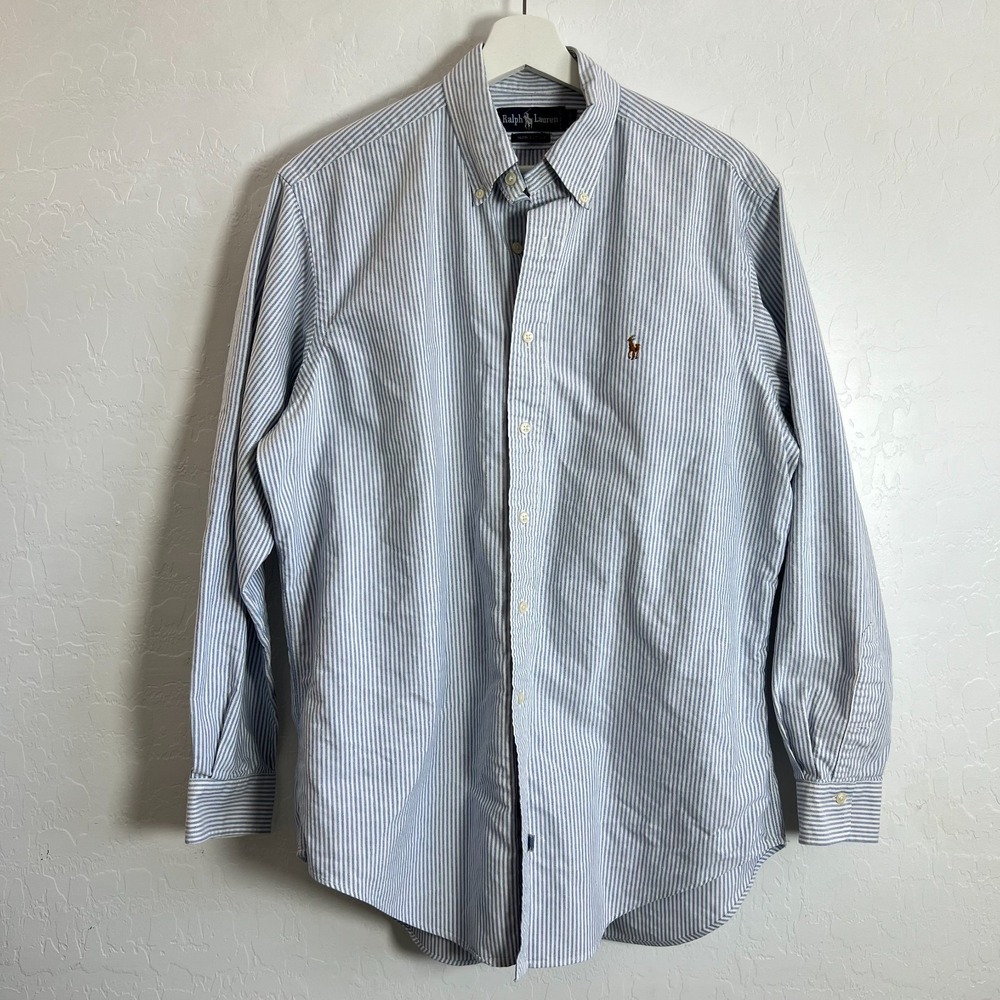 Ralph Lauren Mens Blue Cotton Oxford Button-Down Shirt 16-35 professional work